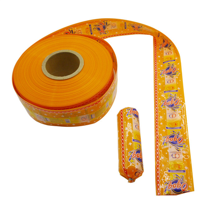 Voorbeeld Gratis Groothandel Makkelijk af te schillen 90 mM Oranje Flexografie Print Plastic Sausage Casing