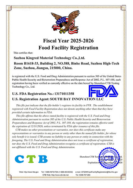 China Suzhou Kingred Material Technology Co.,Ltd. certificaten